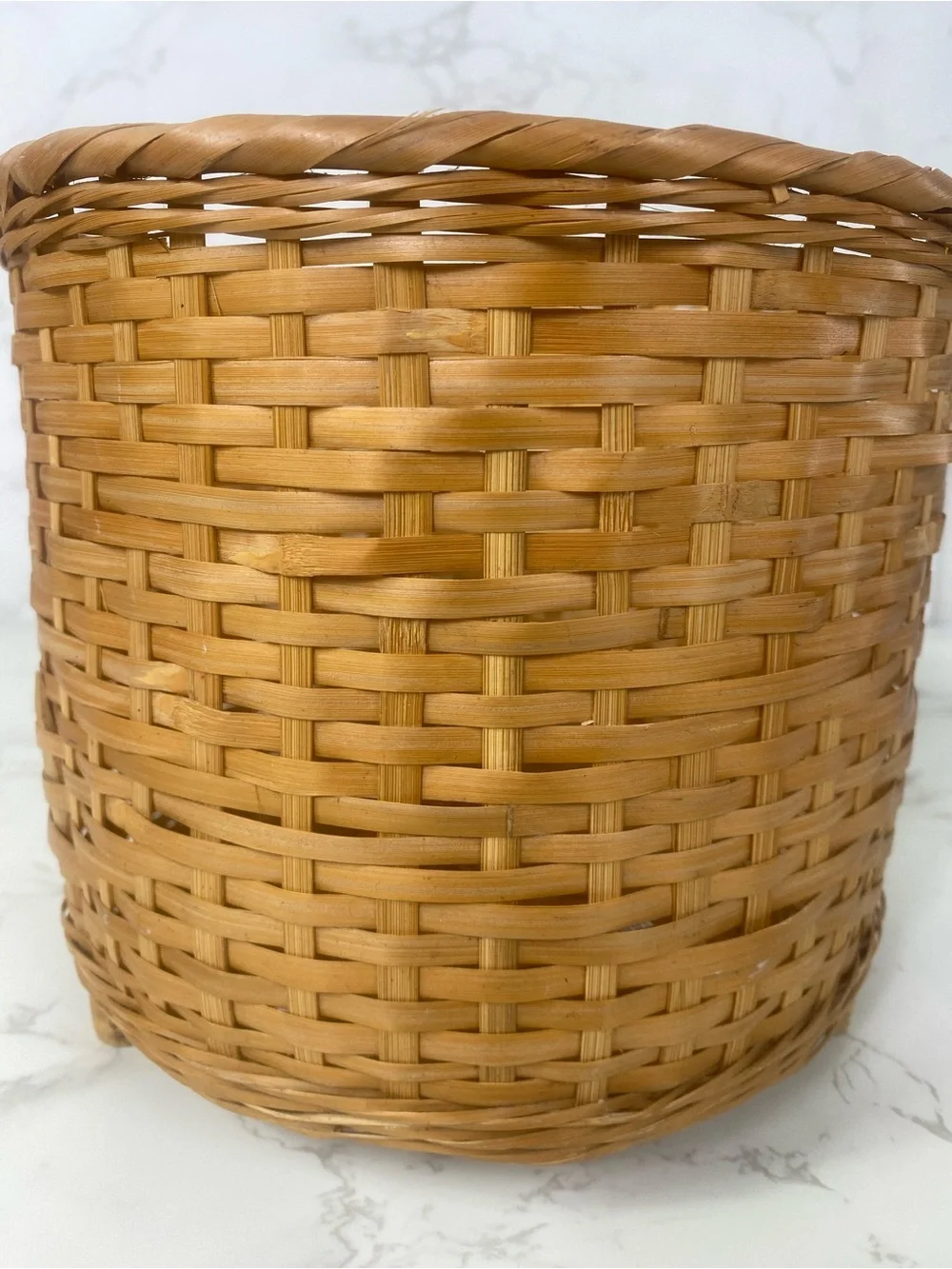 Vintage Boho woven bamboos planter/ basket with feet